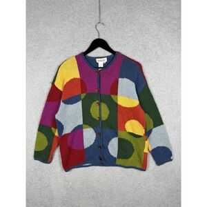 Vintage Talbots Button Up Abstract Knit Crewneck Sweater Cardigan Colorblock M